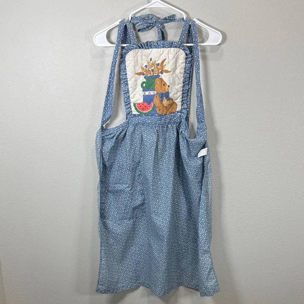 Vintage gourmet gallery Blue Apron with Bear Design country‎ chic Cottagecore